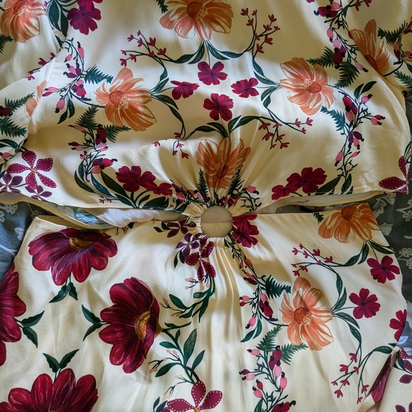 💛🏵️ Farm Rio 100% Viscose Floral Long-Sleeve Cutout Maxi Dress, M, NWT - Picture 12 of 17